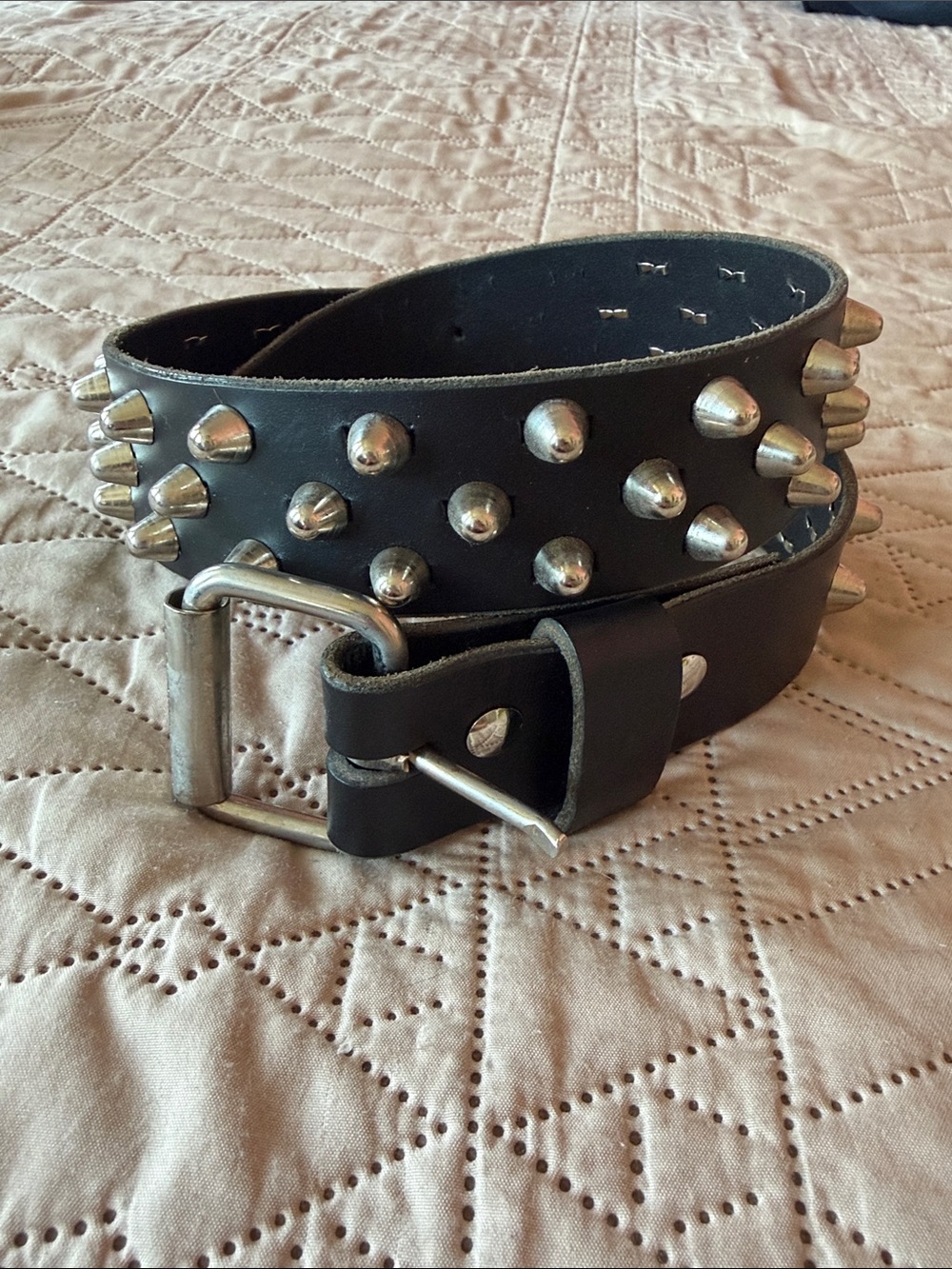 Black Leather Studded Spike Belt - Women Accessories - Picture 3 of 3